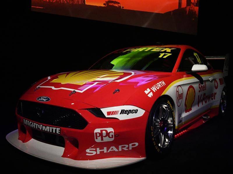 Scott McLaughlin's Ford Mustang at the Supercars season launch in Docklands, Melbourne.