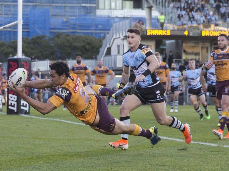 Broncos' Xavier Coates scored one try and had another rubbed out in a fine display against Cronulla.