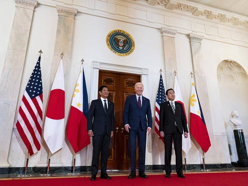 Leaders of the Philippines, US and Japan struck a trilateral cooperation agreement in Washington. (EPA PHOTO)