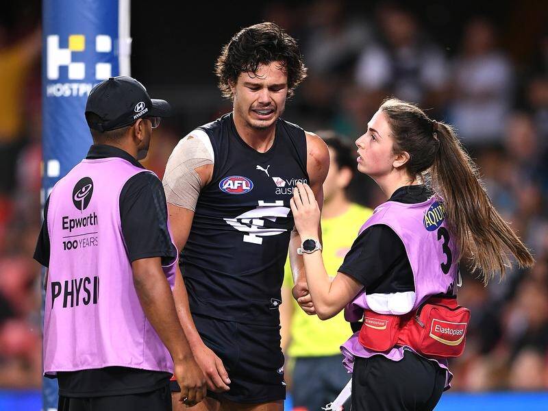 The Blues' Jack Silvagni is a doubt for the Power clash after a recurrence of his shoulder injury.