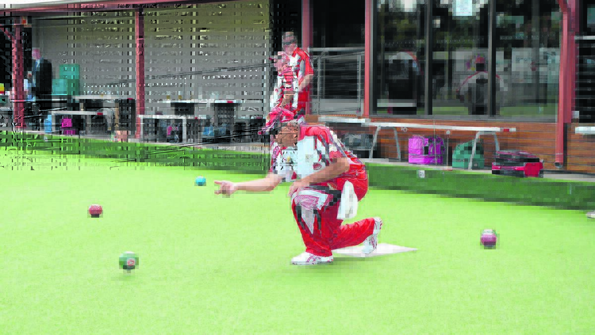 HERE COMES THE JUDGE: Singleton RSL Bowling Club’s David Judge fires in a bowl during Saturday’s Annual Anzac Shield.