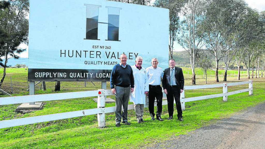 BUILDING THE ECONOMY: Upper Hunter Shire mayor Michael Johnsen, Hunter Valley Quality Meats chief executive officer Peter Allen, Primo Smallgoods chief executive officer Paul Lederer and Upper Hunter Shire Council general manager Waid Crockett are looking forward to the expansion of the beef production enterprise. Photo courtesy of Scone Advocate