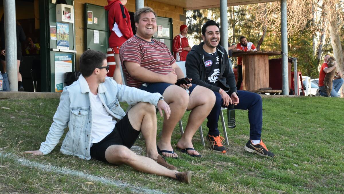 CELEBRITY FANS: Singleton's round ball talents Hayden Nicol, Luke Geipel and Joseph Civello. Civello trained with the Roosters in January ahead of the Singleton Strikers pre-season program.