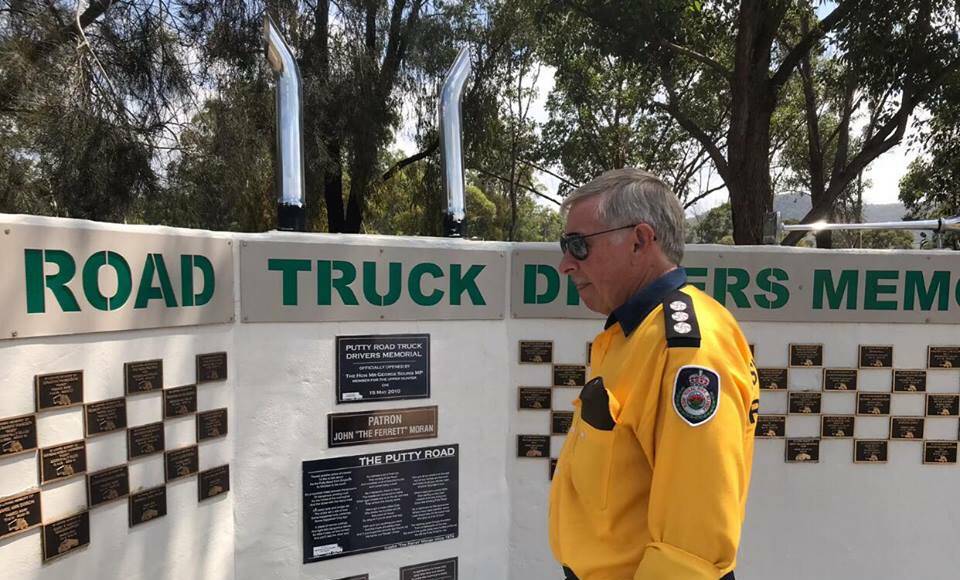 MEMORIAL: Group Officer Fred Turner visited Errol's cherished 'Putty Road Truck Drivers Memorial' to pay his respects on Tuesday (January 8).