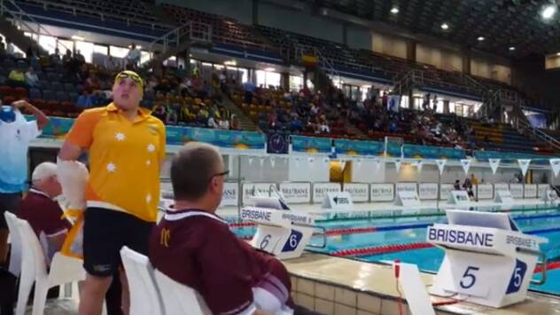LIVE FROM BRISBANE: Singleton swimmer Darcy Gilson pictured moments before today's 400m individual medley final at the INAS Global Games. He would finish third behind Lon Tin Chan (Hong Kong) and fellow Australian Jack Ireland.