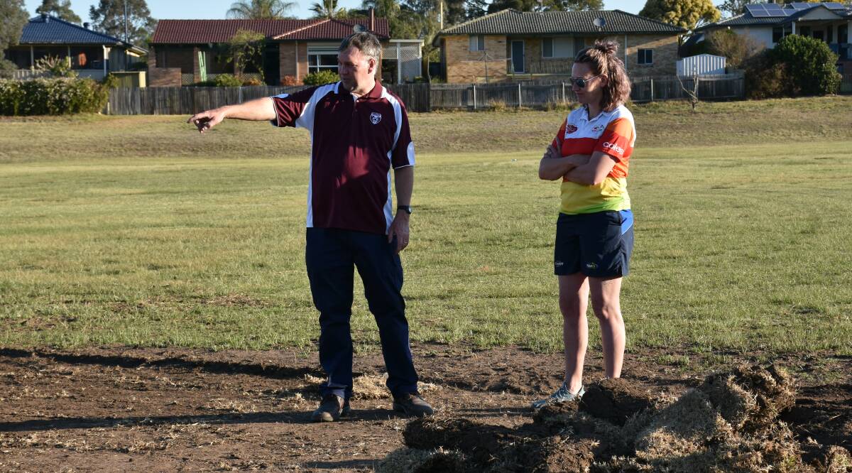 IN DISCUSSION: Mark Henderson and Hilary Kennedy pictured at Alroy Reserve this afternoon.