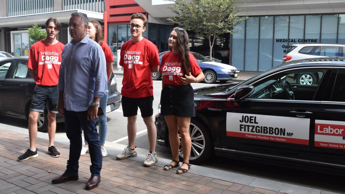 BAITED BREATH: Hunter MP Joel Fitzgibbon made a surprise appearance outside the Singleton campaign centre for Upper Hunter MP Michael Johnsen on behalf of Country Labor candidate Melanie Dagg on Friday morning.