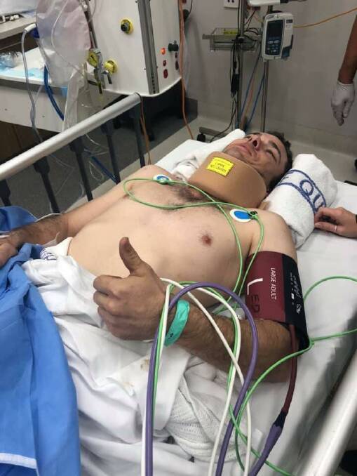THUMBS UP: Singleton bull-rider Cody Heffernan pictured in Rockhampton on Saturday after suffering a heavy concussion at the Great Western Rocky PBR invitational.