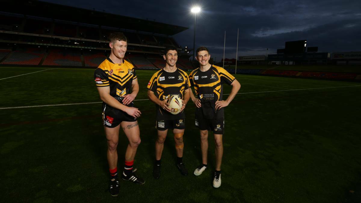 HOME GROWN: Cessnock's Connor Kirkwood, Nick Lawrence and Harry O'Brien pose for the media ahead of the grand final. (Photo courtesy of the Newcastle Herald)