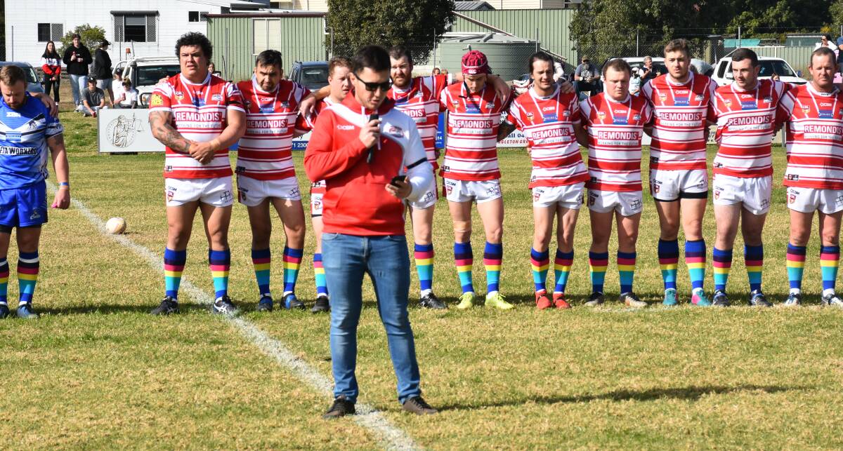 SECOND GRADE LEADER: Alex Ferrie stands before his men ahead of their Round 9 clash with Greta Branxton last month.