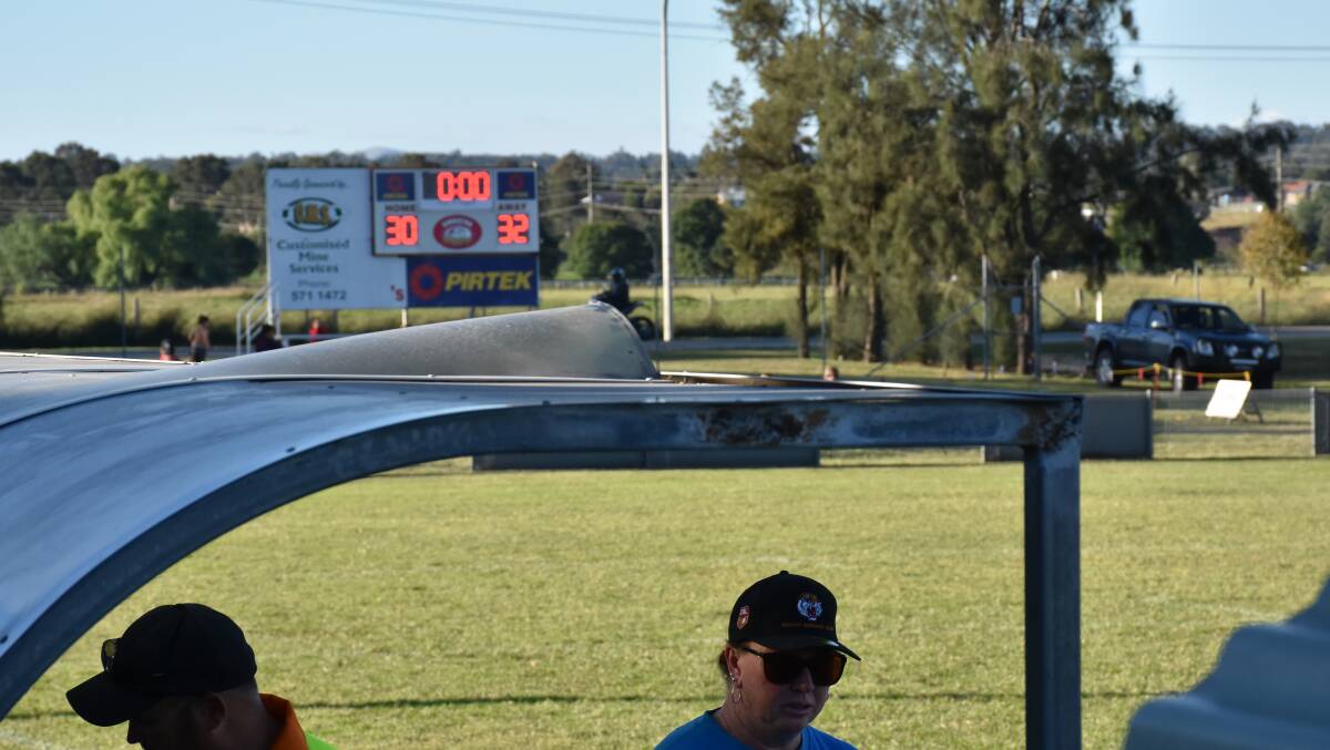 THE DAMAGE: Aftermath of the visiting bench at Pirtek Park this afternoon.