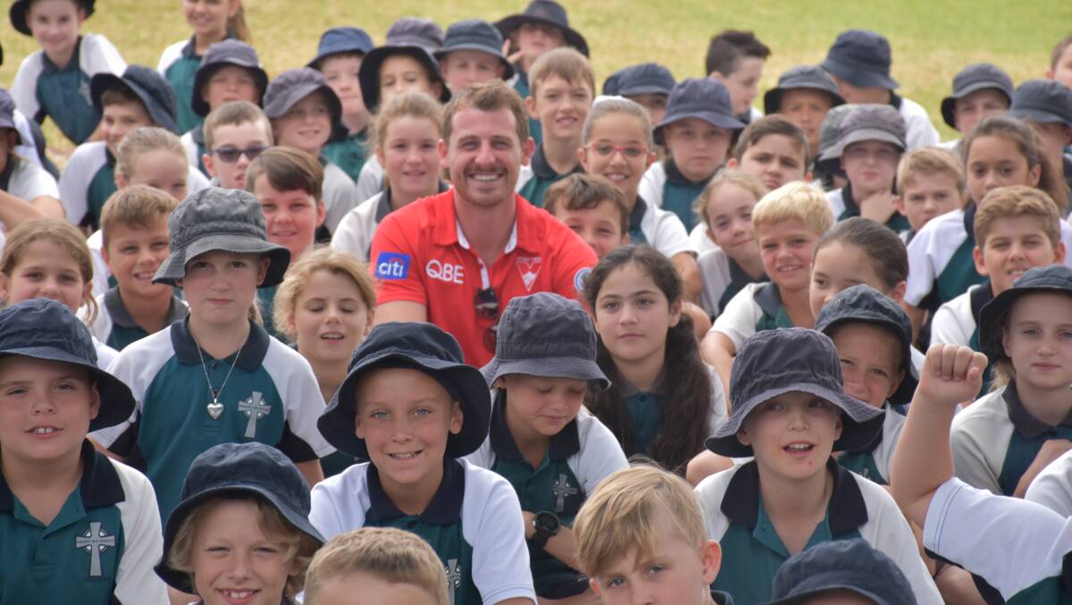 WHERE'S HARRY?: Harry Cunningham pictured during his visit at St Catherine's Catholic College in Singleton.
