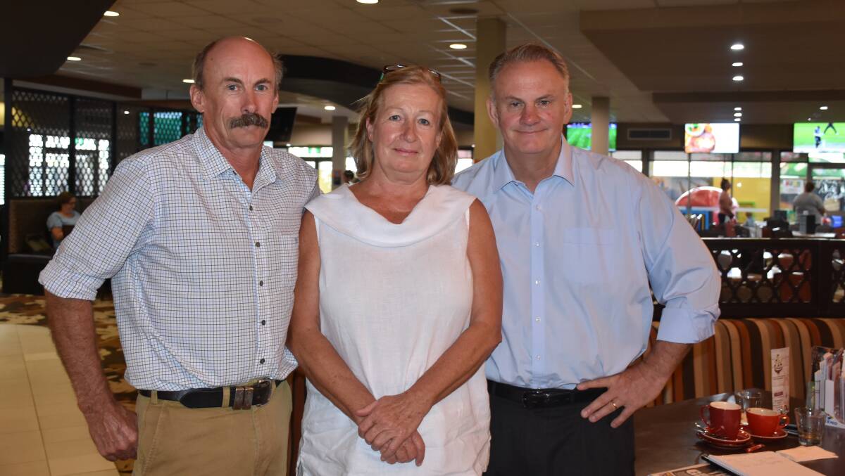 DISCUSSION TIME: Wyabong residents Michael and Margot White pictured with former federal opposition leader Mark Latham (One Nation's leading candidate for a NSW upper-house seat) at the Singleton Diggers Club.