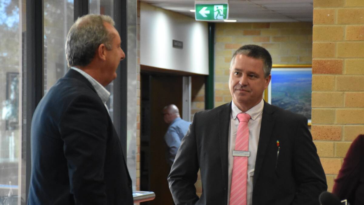 FRIENDLY DISCUSSIONS: Michael Johnsen MP pictured with Singleton Council general manager Jason Linnane ahead of NSW Deputy Premier John Barilaro's visit to Singleton.