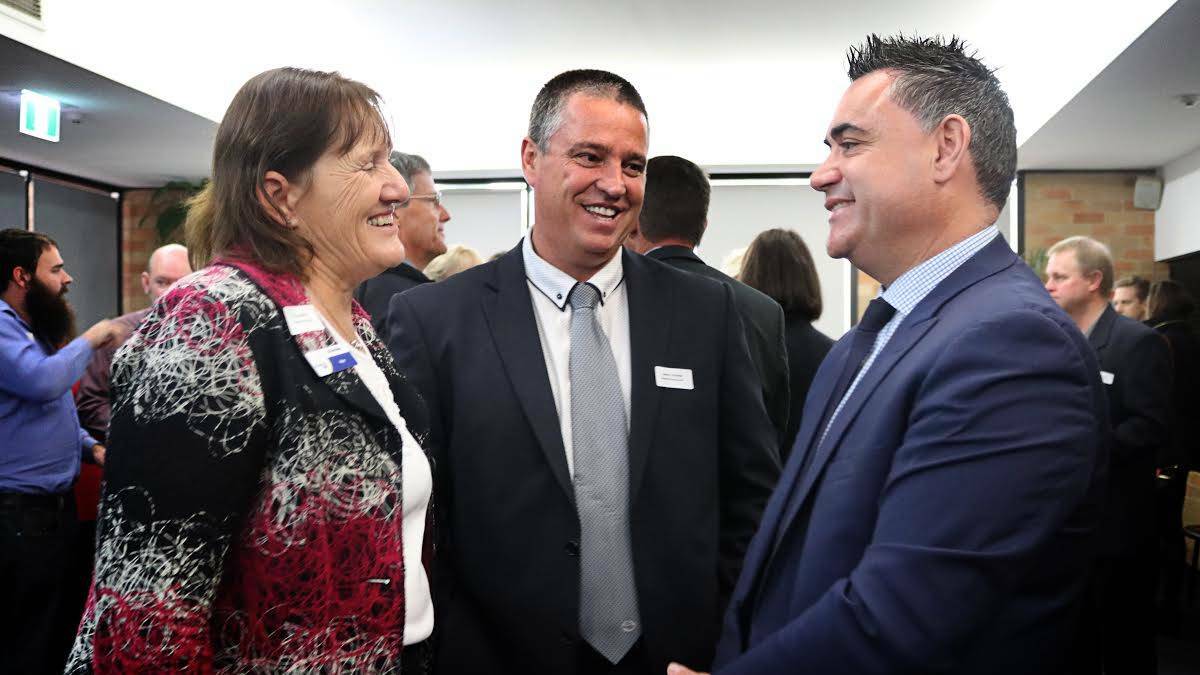 LOCAL LEADERS: Singleton Mayor Sue Moore, General Manager Jason Linane and NSW Deputy Premier John Barilaro pictured together in May. (Photo suplied)