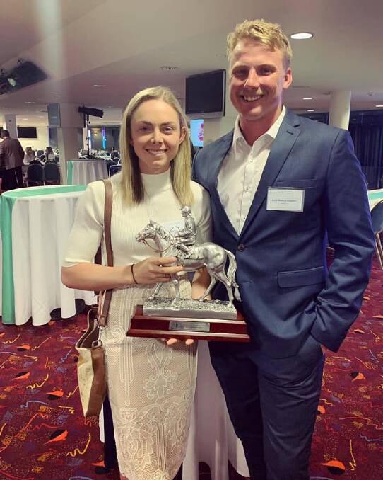 WINNER: Mikayla Weir pictured with her partner Jock Bone Langdon at the Newcastle Jockey Club's annual awards on Tuesday evening.