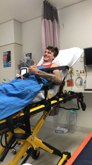 THUMBS UP: Joshua Eade pictured at the Maitland hospital on Saturday afternoon. (Photo supplied)