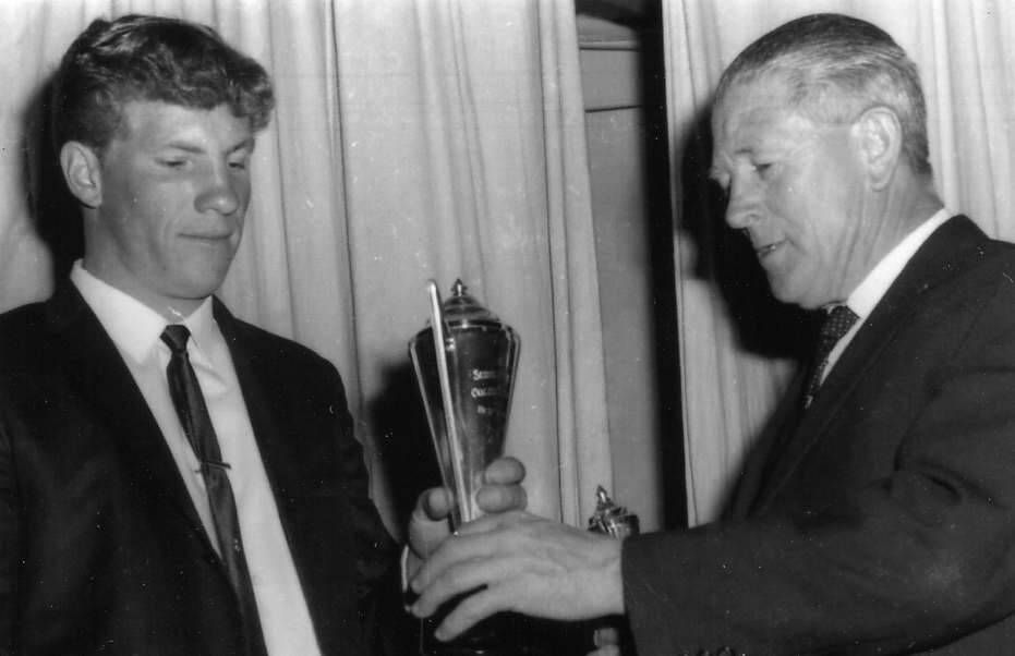 FLASHBACK: The late Doug Thrift receiving the initial Singleton club best and fairest trophy from Colin H Dunlop (the first patron and club life member).