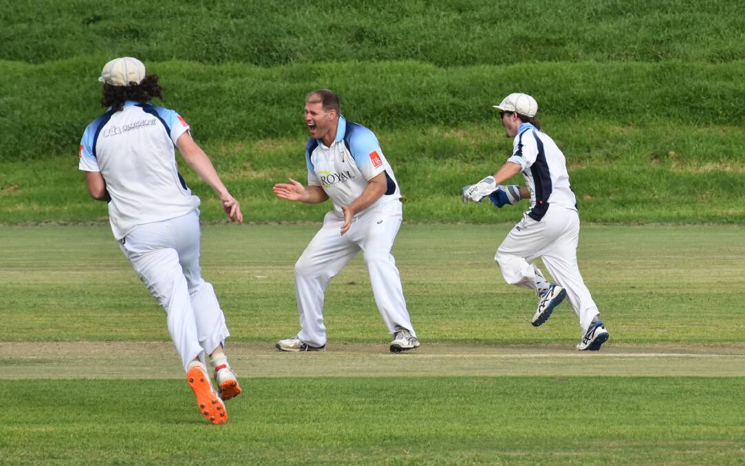 THE STALWART: PCH legend Dan Oldknow celebrates yet another wicket in his side's winning top of the table clash against Valley. He would recieve applause from his former teammates who had gathered for past players day.