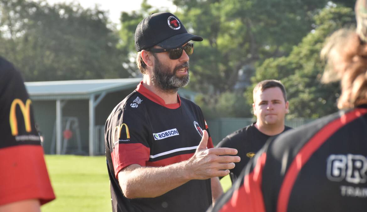 ADDRESSING THE TROOPS: Singleton Bulls coach Tim Partridge spoke to his players last month.