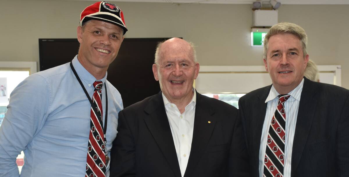 SINGLETON'S OWN: Anthony Partridge, Sir Peter Cosgrove and Peter Dunn pictured at the 52nd edition of the Singleton Bulls' 'Lunch with a Legend' series.