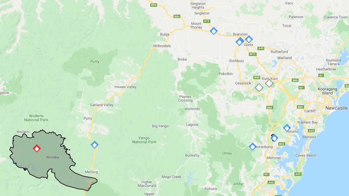 PUTTY ROAD: Authorities have confirmed that the Gospers Mountain fire (located south of Singleton) has grown from from a size of 17,000 to 45,401 hectares since Friday morning.