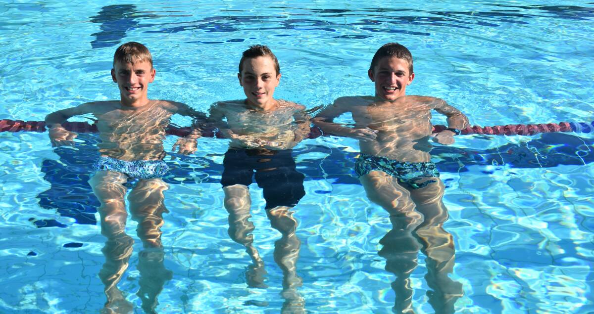 TERRIFIC TRIO: Singleton Amatuer Swimming Club members Lachlan Fleming, Liam Byrne and Billy Moody pictured ahead of this week's NSW Country Championships in Sydney.
