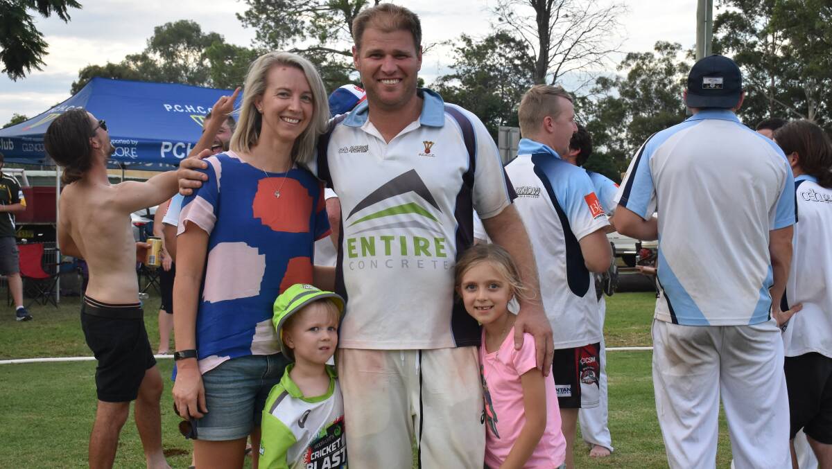 ALL SMILES: Two time winner Daniel Oldknow pictured with his family moments after celebrating the 2019 major premiership. It was PCH's first title since 2002.