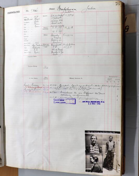 Central register of female prisoners VPRS 516 Julie Baldwin. Picture supplied
