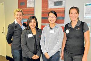 DISCUSSIONS:  In attendance at a forum to address employment issues in the mining industry this week are (l-r) Cate Simms, Nataly Zelayandia from Coal & Allied, NSW Minerals Council’s Sue-Ern Tan and BHP Billitons resources manager Julie Gray.